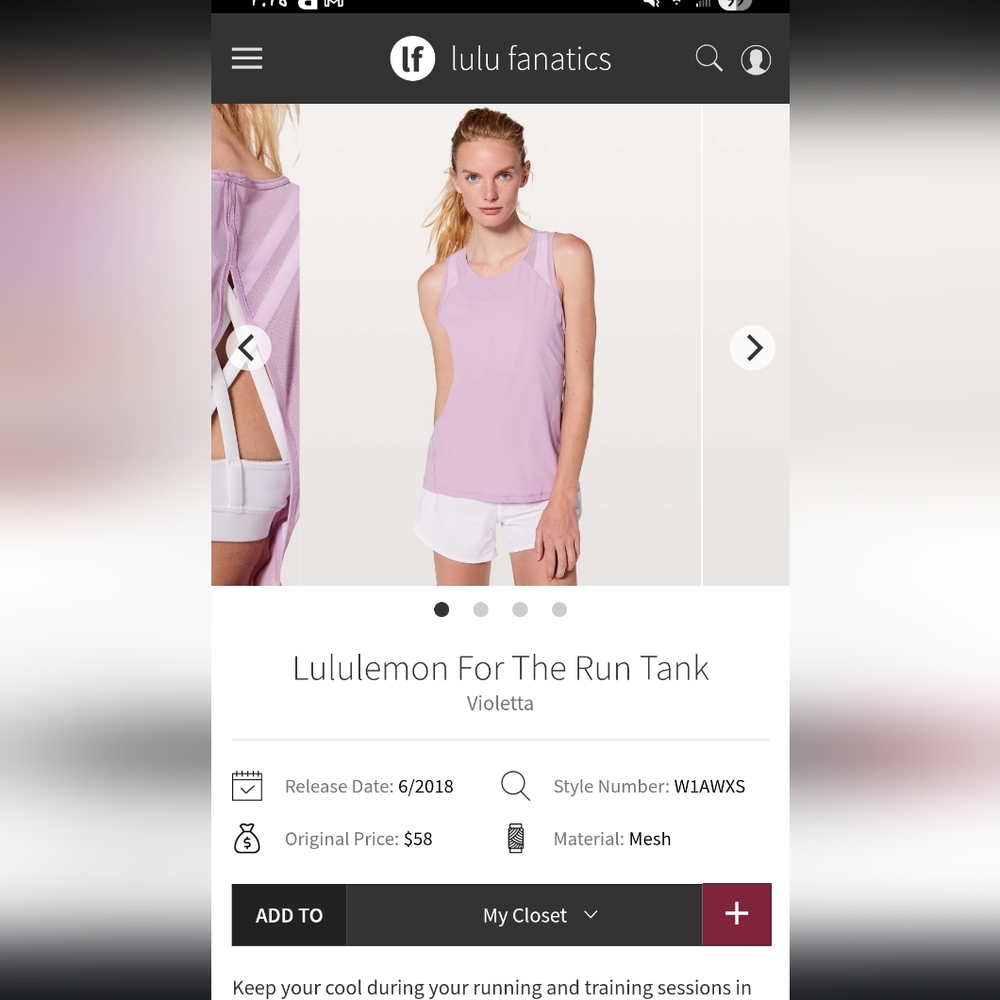 lululemon athletica Violetta Run Tank - Light Purple
